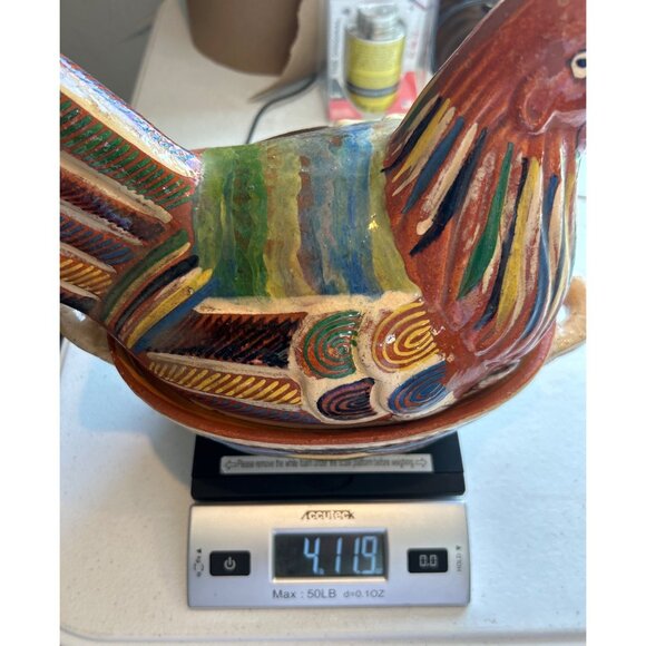Vintage Hand-Painted Mexican Folk Art Ceramic Hen Covered Dish Tlaquepaque Oaxac - Picture 11 of 11